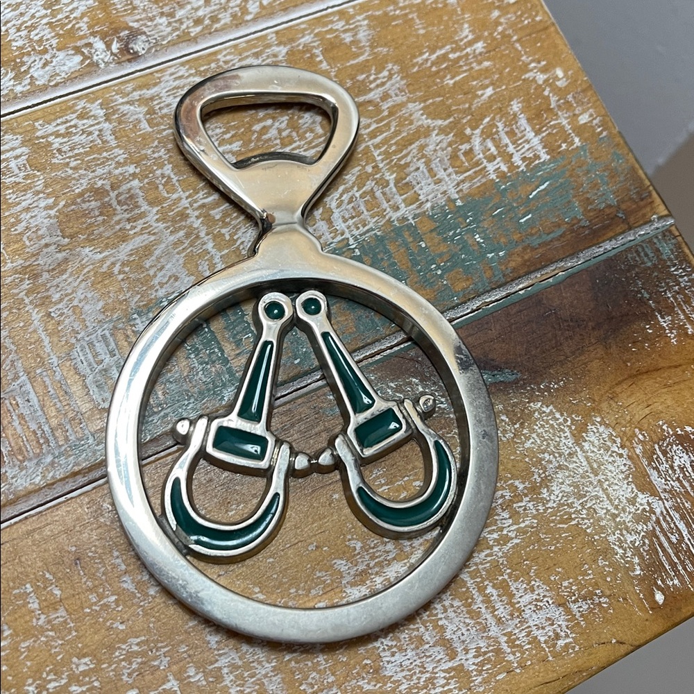 Vintage Gucci Horsebit Silver & Green Equestrian Theme Bottle Opener